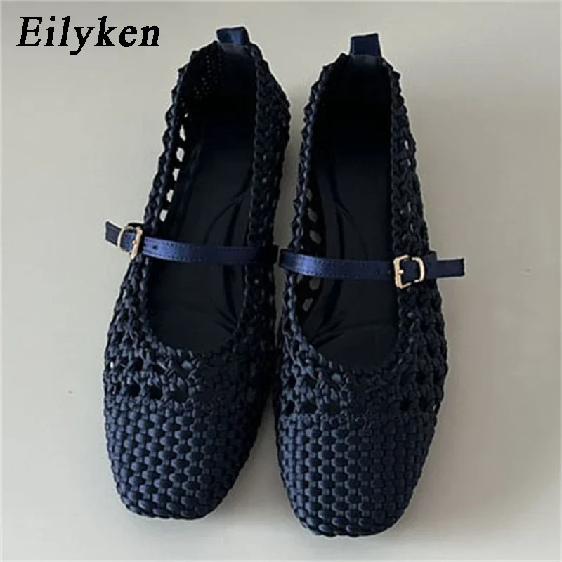 Eilyken Designer Hollow Out Buckle Strap Flats Heels Women Sandals Summer Fashion Ballet Banquet Dress Leisure Shoes