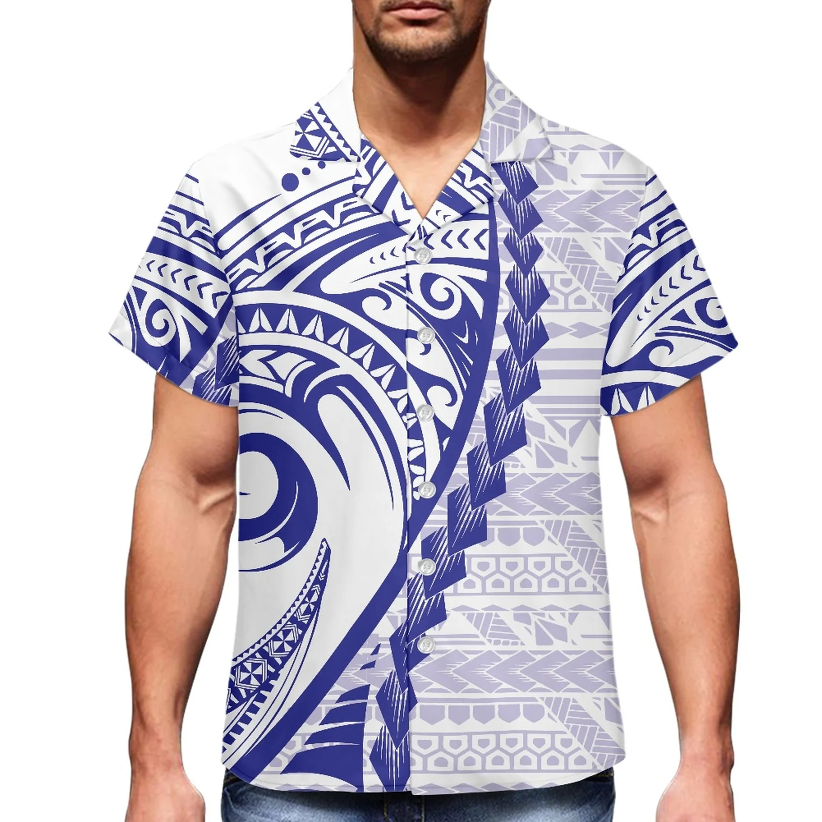 Turtle Polynesian Tribe Traditional Print 2023 Summer Fake Luxury Men's Shirt V-Neck Men's Short Sleeve Hawaiian Sport Shirt