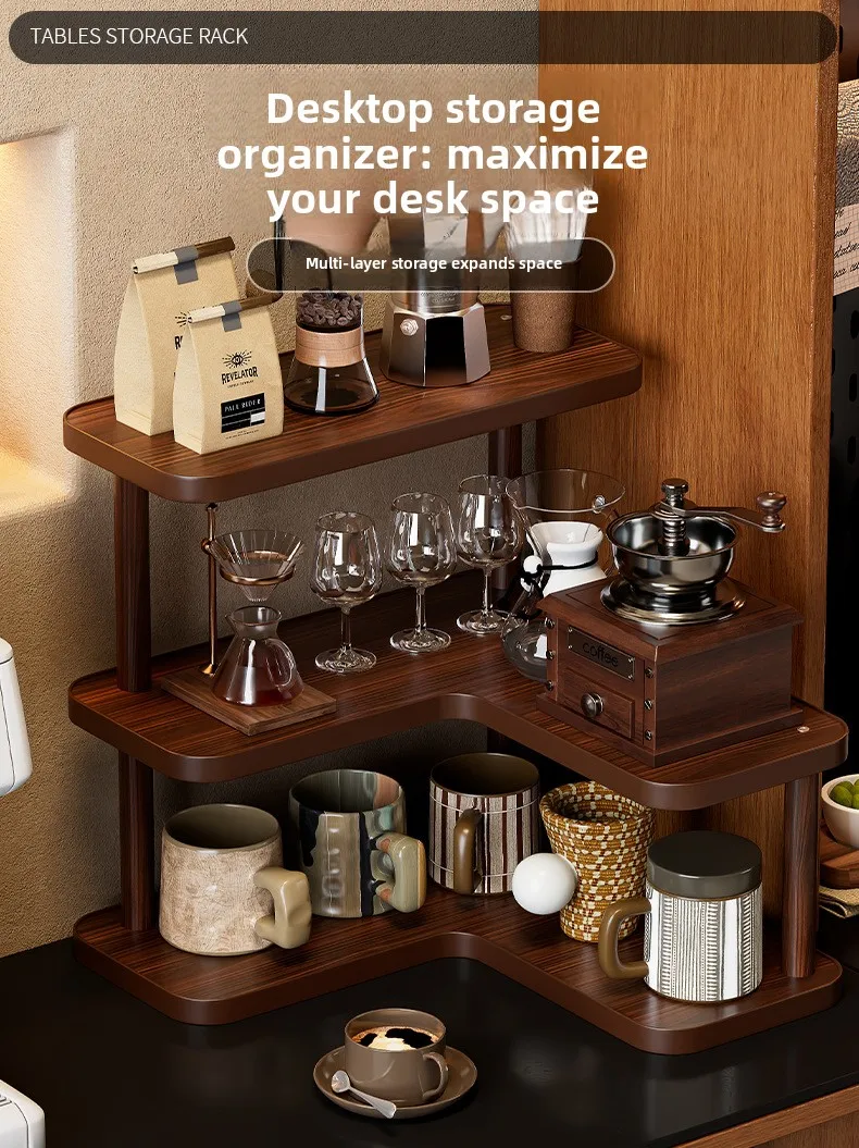 Premium Bamboo Corner Desktop Multi-Layer Storage Shelf - Corner Organizer — detail 1