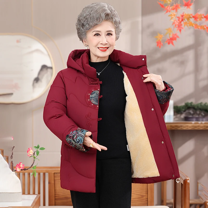 Gesteppte Kleidung für ältere Damen, Winterjacke mit Samtfutter, warme Jacke für Frauen, Outfit für Großmütter, Parka, Mantel, Oberbekleidung.