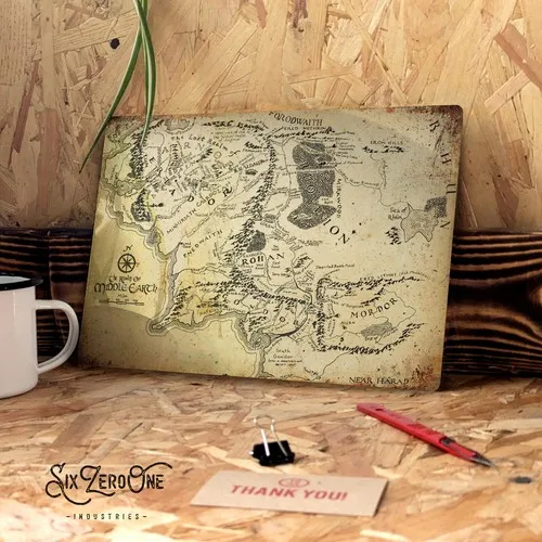 Middle Erth Map Metal Sign Man Cave Vintage Pub Lord rings fantasy fellowship --Tin Sign