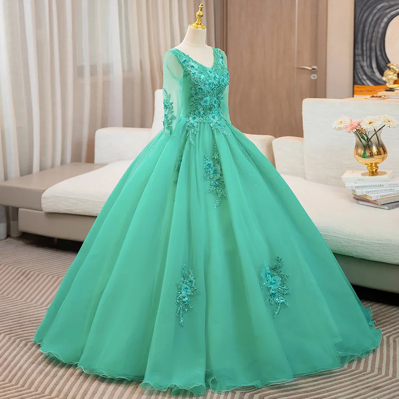 Robe de Rhà manches longues avec appliques en dentelle, robe de Rh, robe de fête d'anniversaire, Sweet 15 Quinceanera, tenue de soirée, Real Picture, 3/4