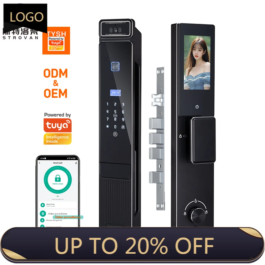 

STLF Tuya Wifi 3d Face Recongnition Fingerprint Digital Keypad Smart Lock With Video Intercom Function for Door Locks