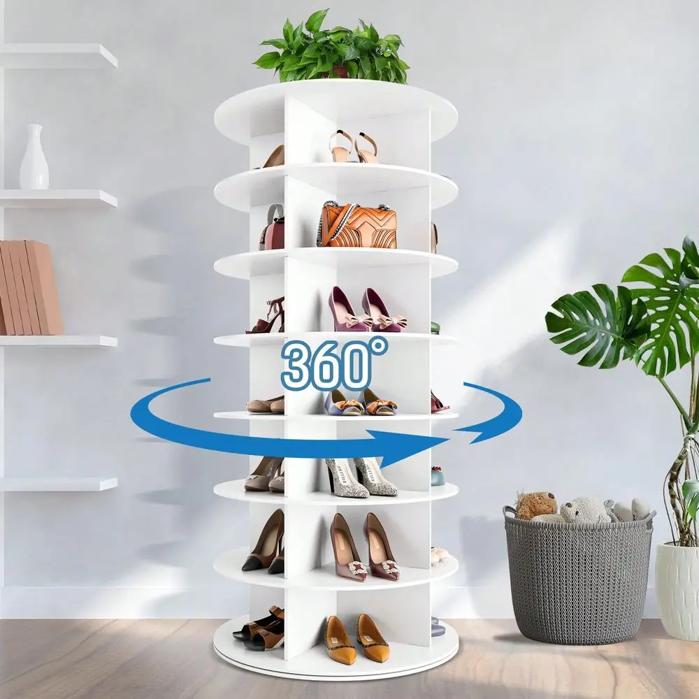

Spinning Shoe Rack, 360 Rotating Shoe Organizer Tower, Vertical Carousel Storage For Shoes And Handbags