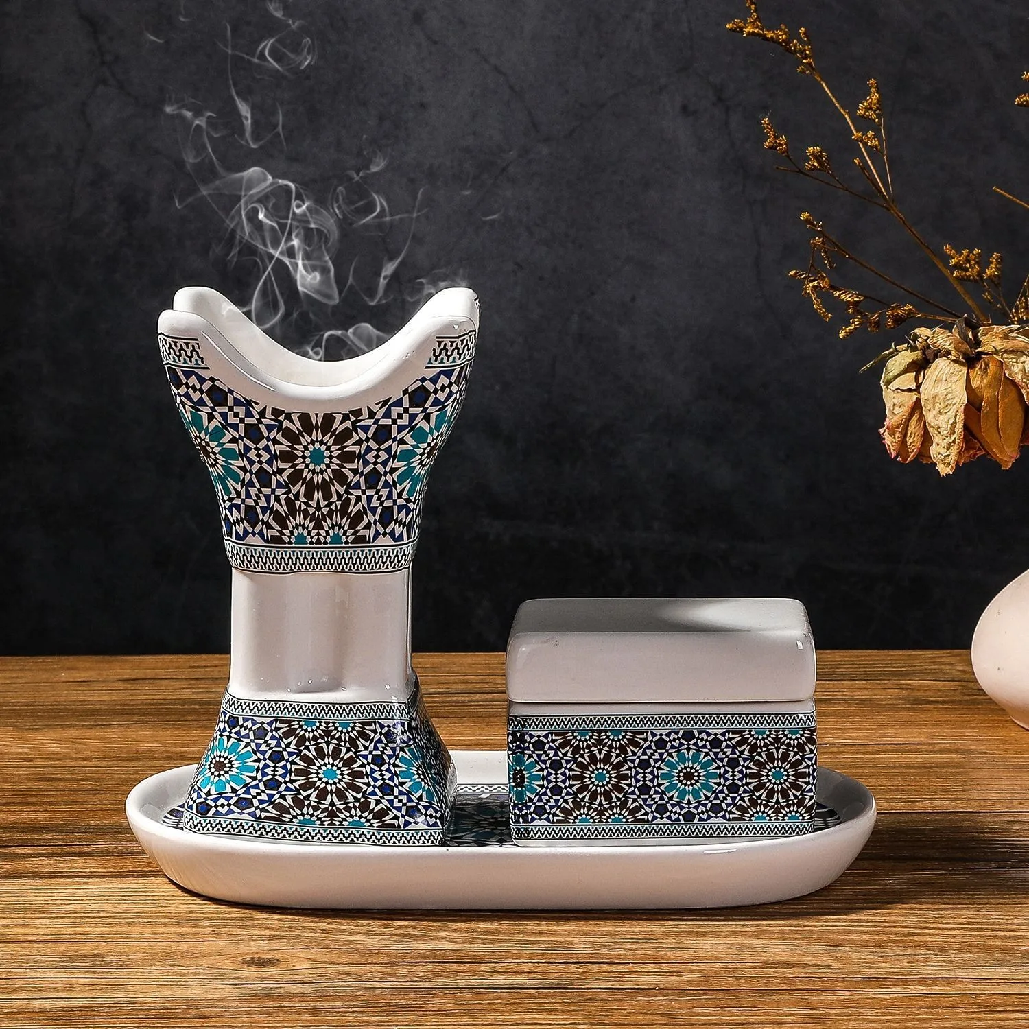Arabic Ceramic Printed Four-corner Incense Burner Set Middle East Africa Wedding Decoration Party Atmosphere Incense Holder