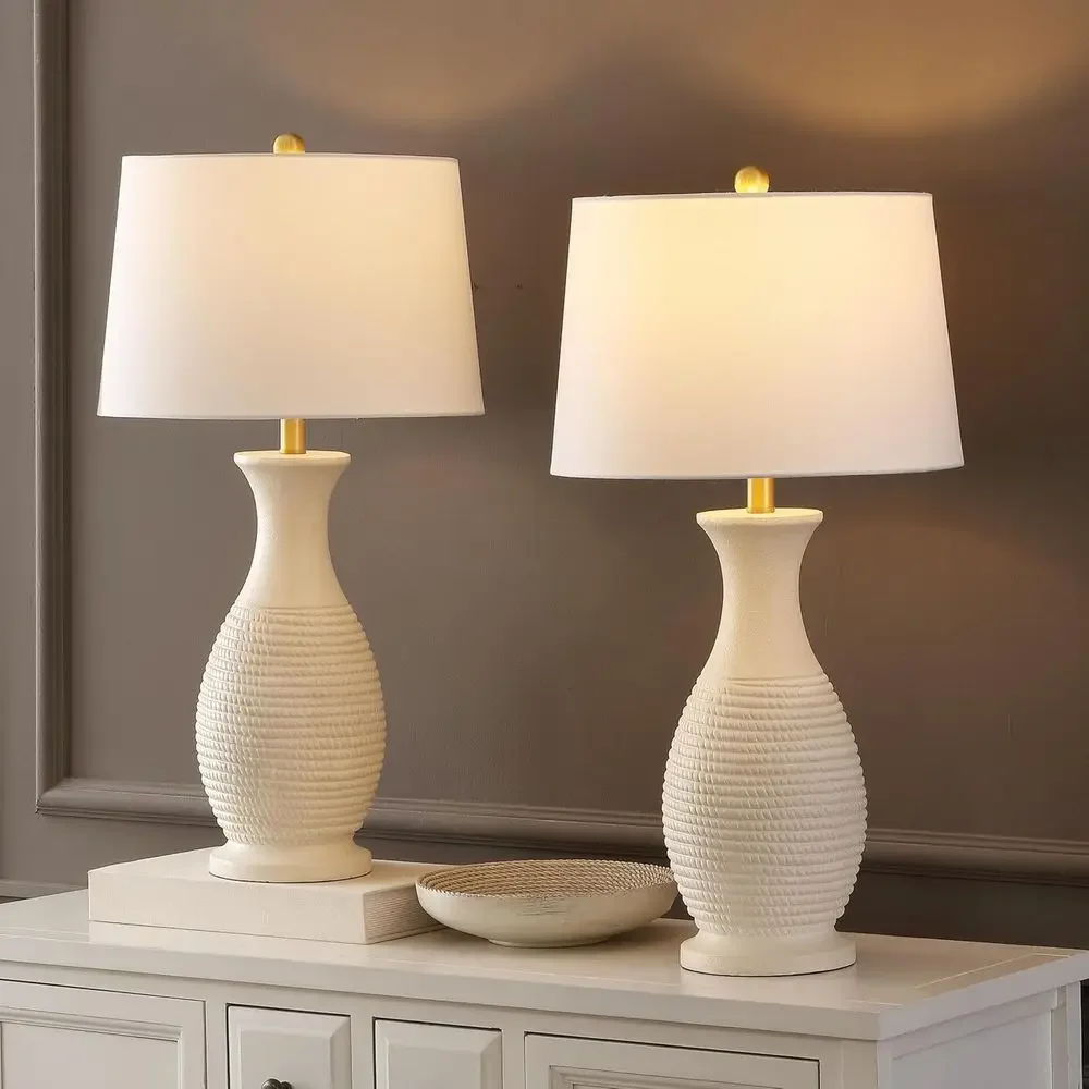 Bentlee Bone & White 30-inch LED Table Lamp Set of 2 with Included Bulbs
