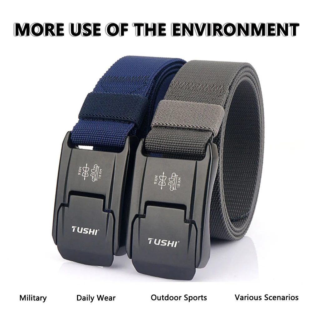 TUSHI New Stretch Belt For Men and Women Hard Quick Release Buckle Strong Real Nylon Unisex Elastic Belt Overalls Work Belt