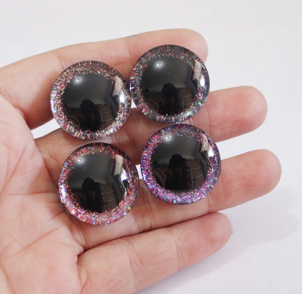 100pcs/lot--New Cute 9mm-35mm clear 3D safety toy eyes +glitter Nonwovens+ white hard washer--size & color option-N4