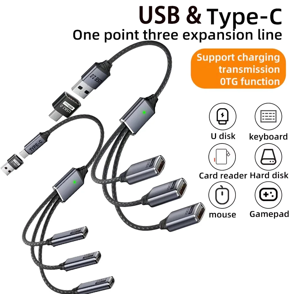 USB Type C Splitter HUB Expansion Multi Port Expander Phone Charger Power Adapter OTG Compatible with Phone Tablet