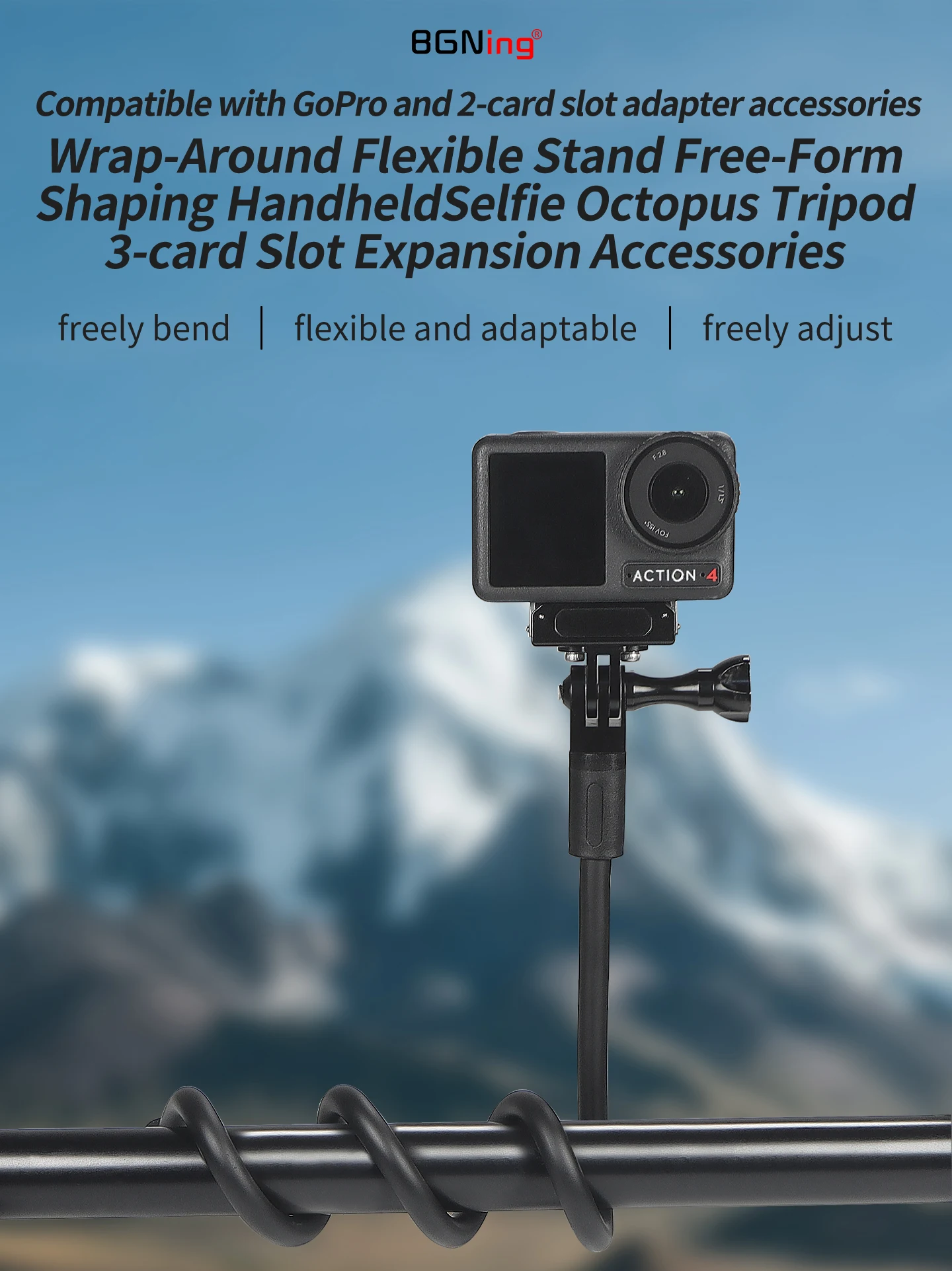 Flexibler Kamerahalter Stativhalterung für GoPro DJI Insta360 Kamera iPhone Huawei Magnet-Halterung Biegbarer Selfie-Stick mit Rotation – Detail 1