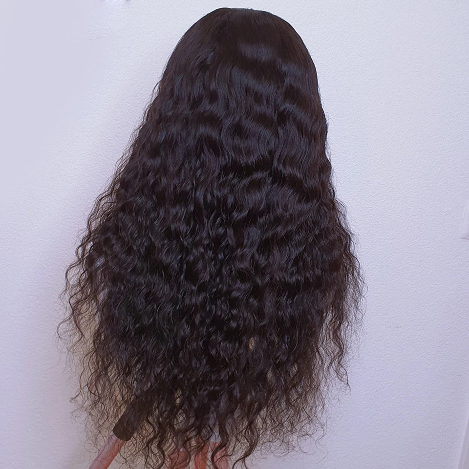 Peluca frontal de encaje rizado largo para mujeres negras, pelo de bebé, resistente al calor, 26 pulgadas, prearrancado, suave, densidad de 180