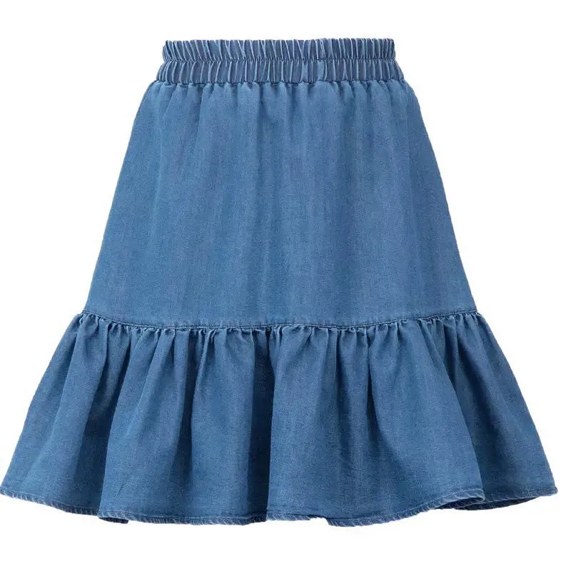 Summer high waist ball pleated skirts Harajuku Denim Skirts  Ruffled student jeans skirt  tutu skirt women  юбка шорты школьная