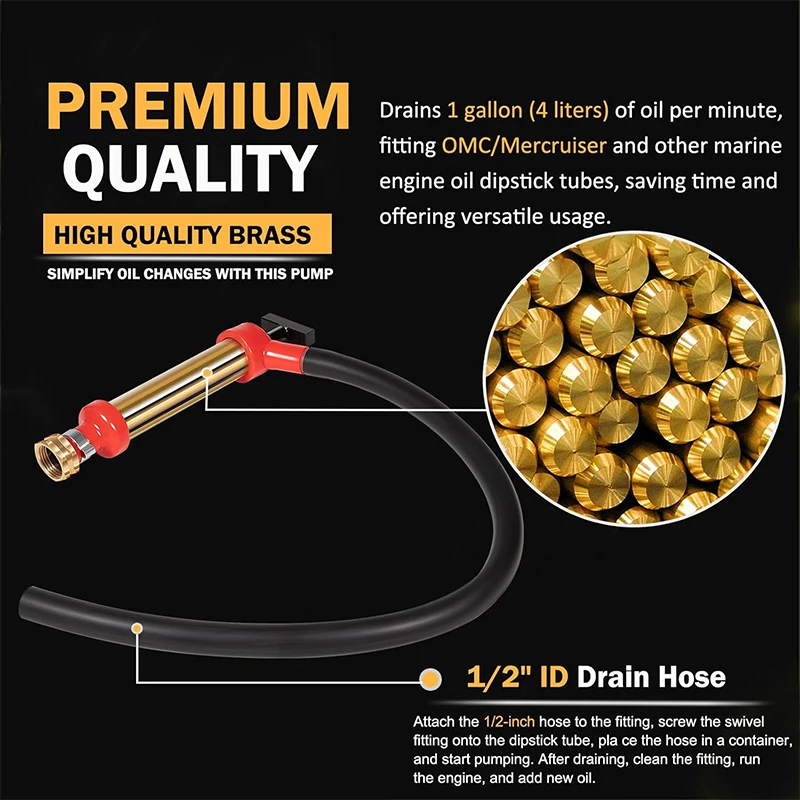 34060-0130 Marine Engine Oil Drain Hand Pump Boat Oil Change Pump Fits for OMC, Mercruiser, Brass,10.25