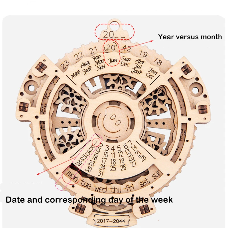 Creative Wooden Mechanical Perpetual Calendar Gear Rotation Assembly Model Nordic Desktop Decorations Kids Gift DIY Toys