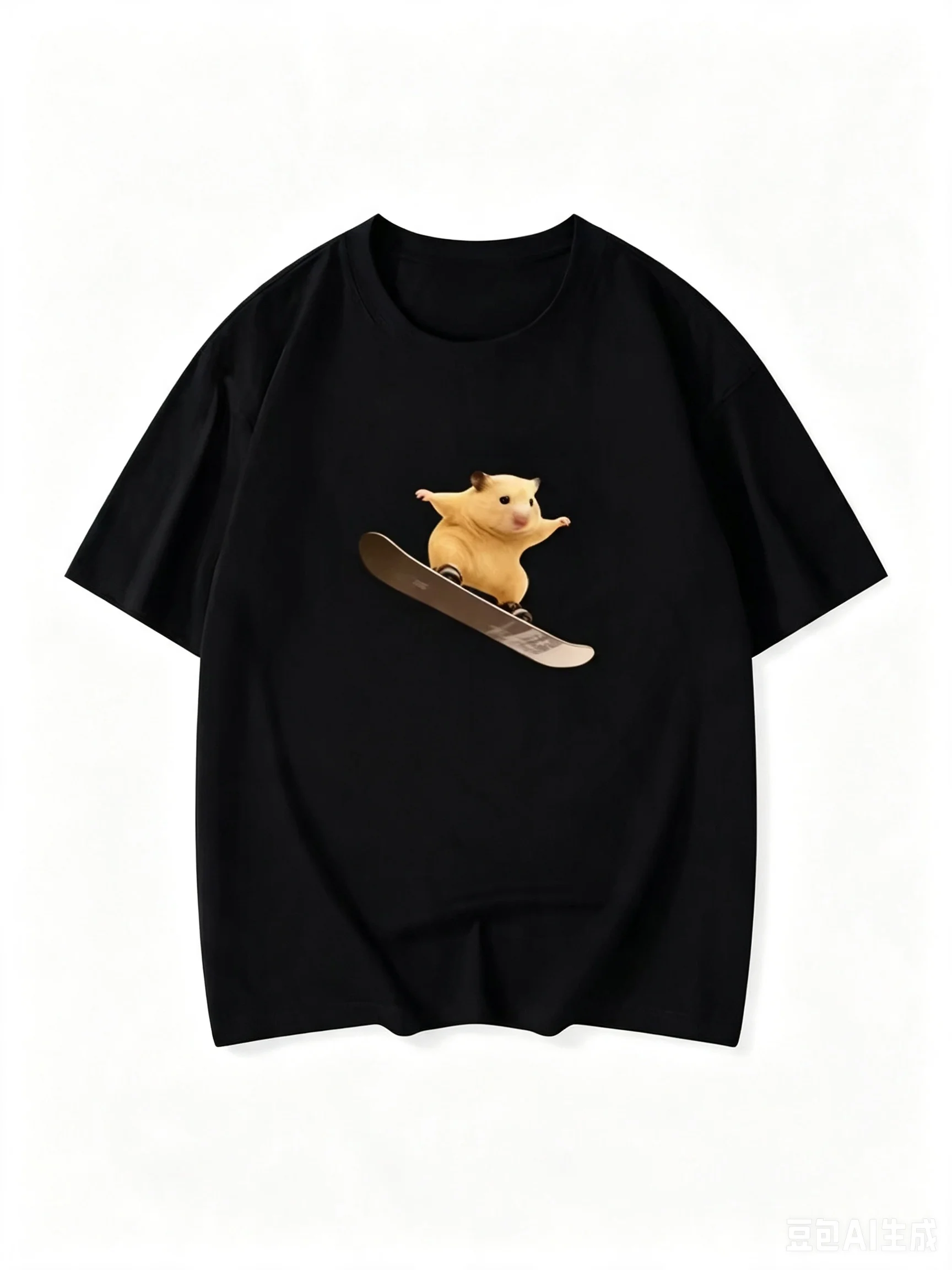2026 Funny Snowboarding Hamster Animal Print T-Shirt Cute Meme Loose Short Sleeve Unisex Casual Summer To