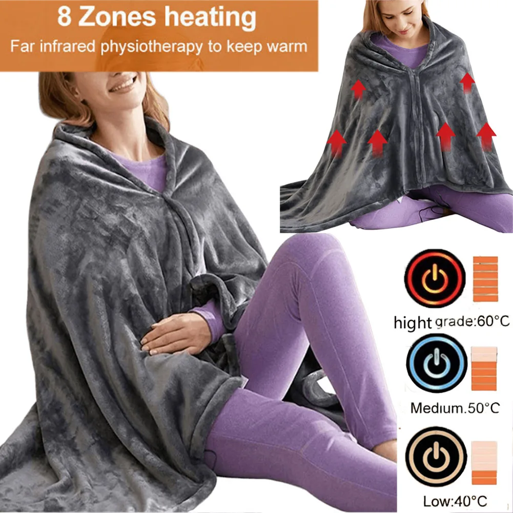 

USB Electric Heated Blanket 3 Heating Levels Fleece Heated Blanket Wearable Heated Blanket Cape Quickly Heated Cape Pad