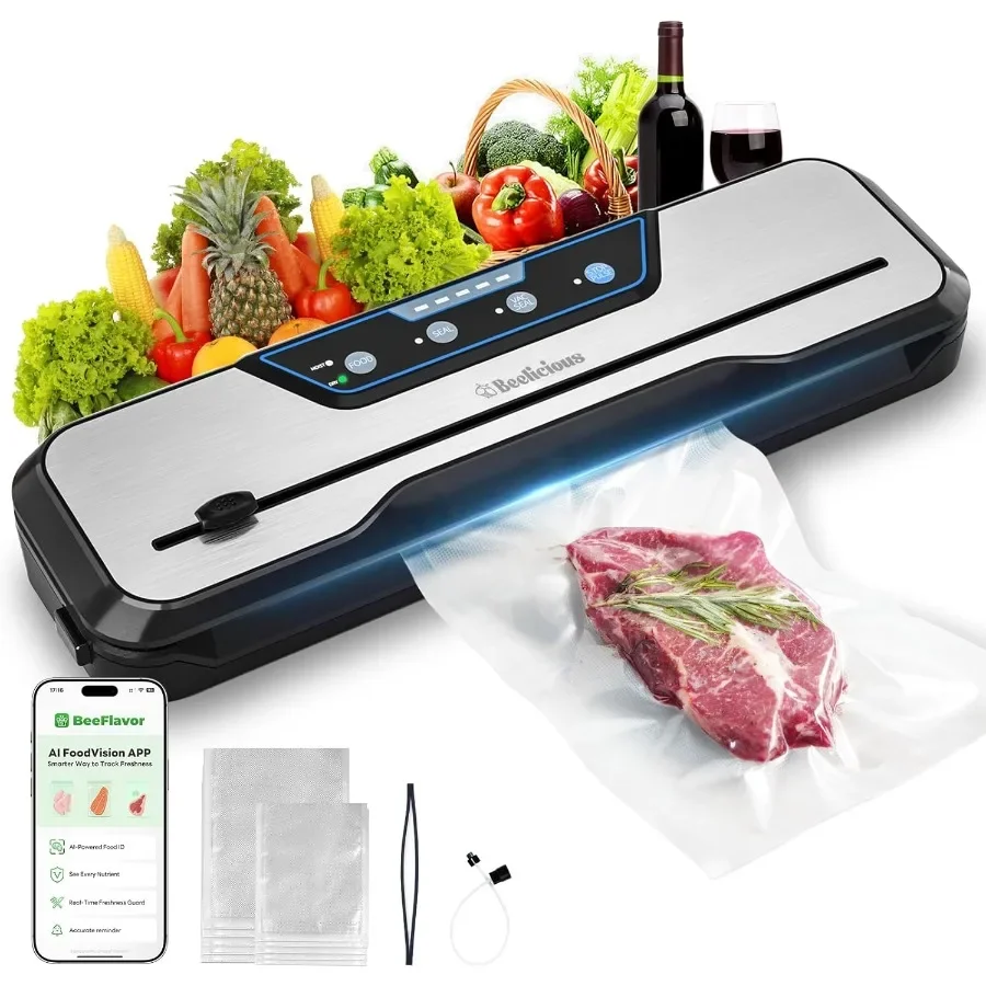 Máquina seladora a vácuo com kit inicial e 2 anos de garantia Selagem automática de ar para armazenamento de alimentos Cortador de construção Modo úmido EXTV