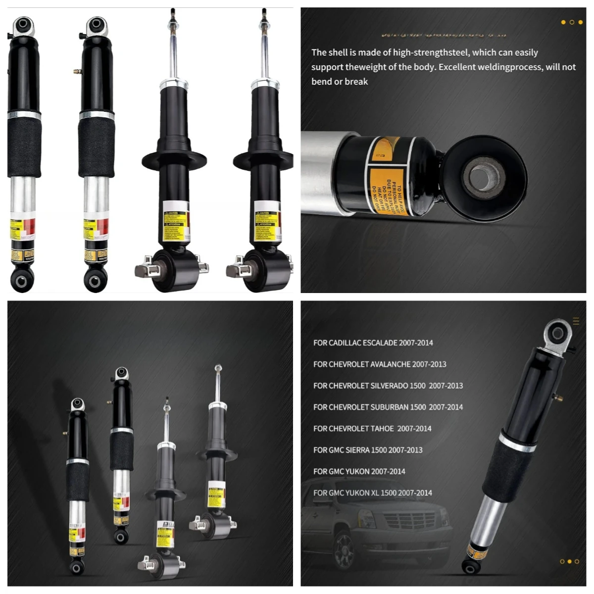 4X Front&Rear Shock Absorber Air Suspension for Escalade EXT,ESV 08-14 for GMC Sierra 1500 2007-2014 19353945