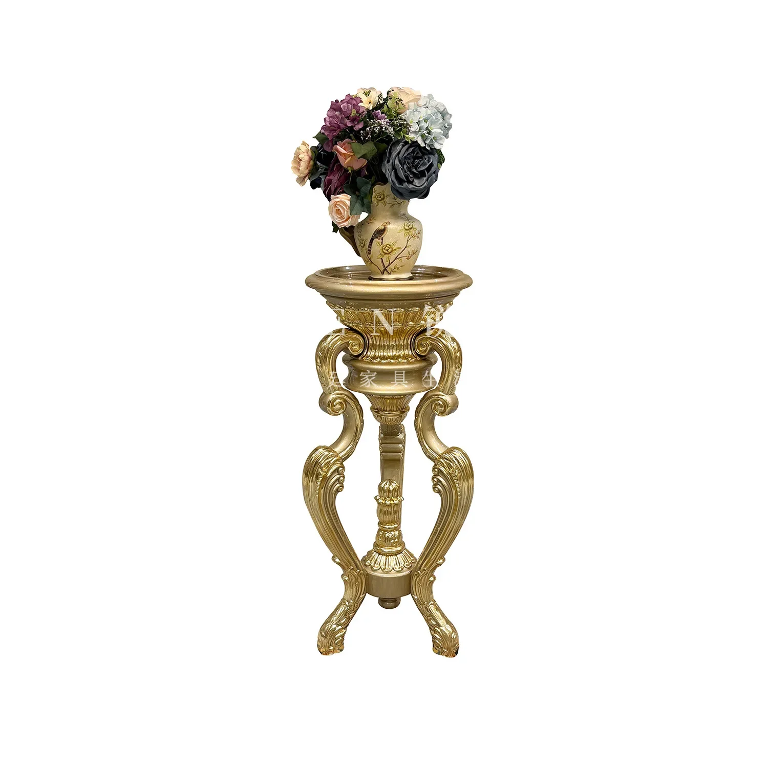 French solid wood flower stand, European court luxury carved rack floor-to-ceiling neoclassical flower pot stand furniture
