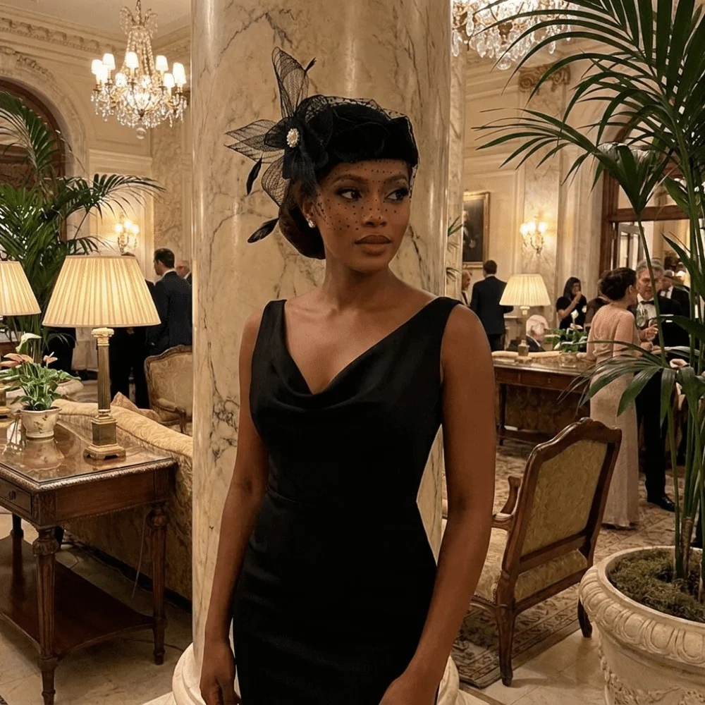 Elegant Feather Mesh Fascinator Hat Polka Dot Veil Elegant Style Bridal Beret Polyester Ready to Wear Head Wrap Tea Party