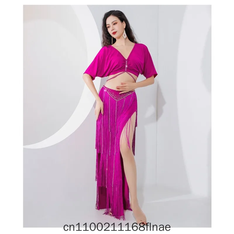 New Belly Dance Practice Dress with Hot Diamond and Tassel Inspired Light Luxury Practice Group Performance Dress
