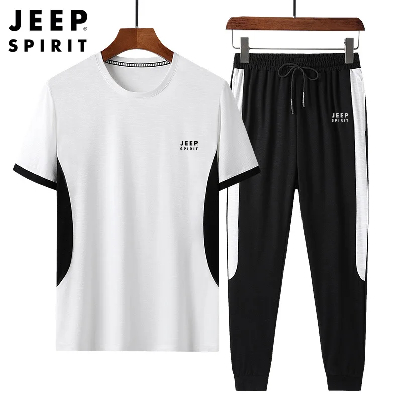 JEEP SPIRIT uomo estate sottile pantaloni a maniche corte vestito casual semplice sciolto traspirante sport t-shirt pantaloncini due pezzi set