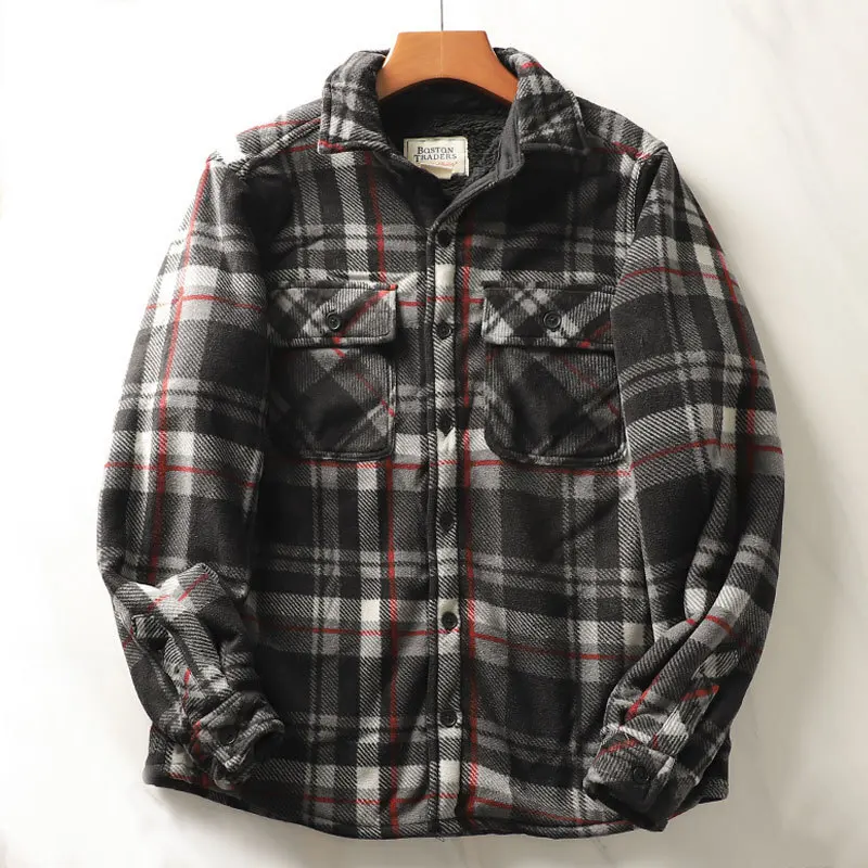 Men\'s Heavyweight Flannel Plaid Shirts Winter Warm Sherpa Lined Thicken Coats Fleece Shirt Jacket Button Down Male Outwear