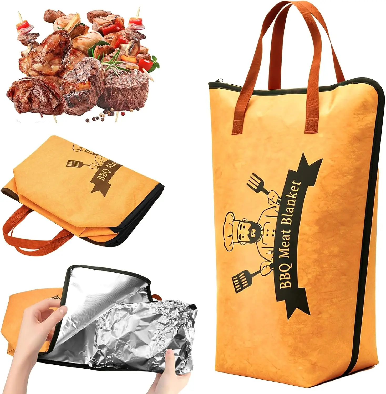 BBQ Blanket for Resting Meat Bag 21" Brisket Blanket Barbecue Tool Sets with Wide Mouth Large Beef Compatible Smoker Accessories Grill Insulated Reusable Resting Smoke Bag Cooking Gift