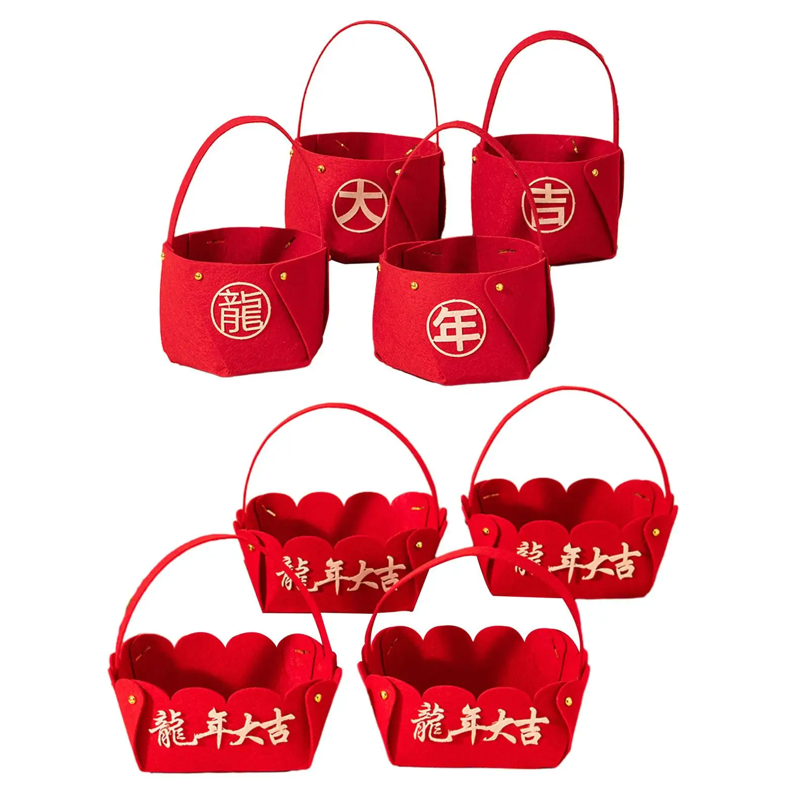 4pcs DIY Chinese New Year Dry Fruit Basket Set Hand Basket Red Baskets Material