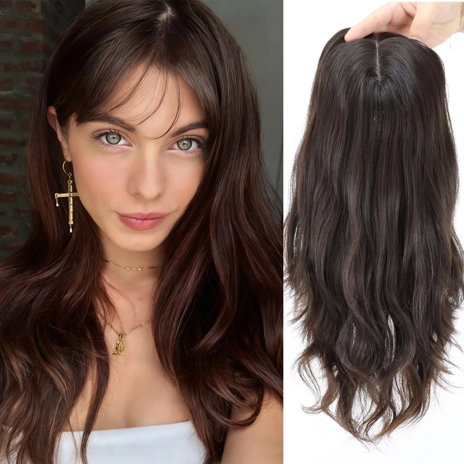 

Настоящий девственный европейский еврейский топпер из человеческих волос с шелковой основой, естественная волна, одинаковая длина, толстый кошерный топпер, шейтеры для женщин