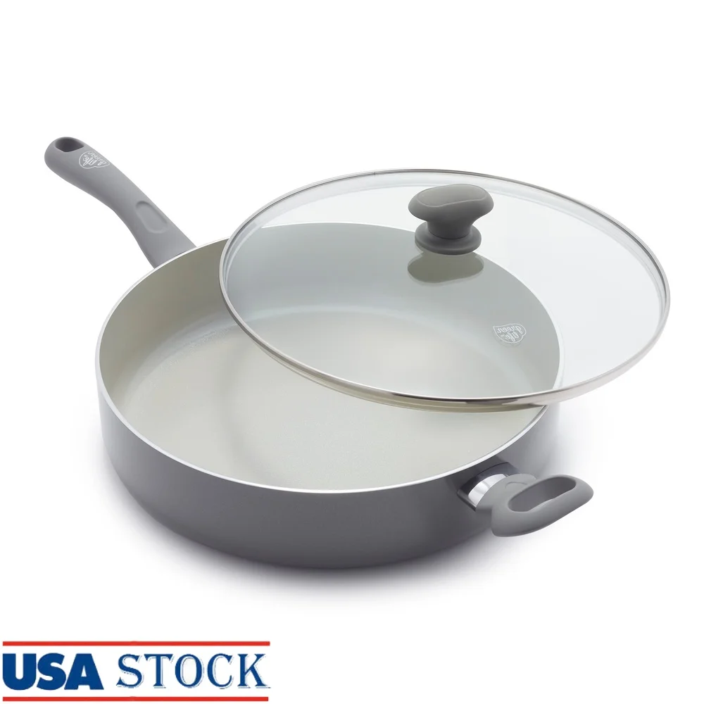 

Nonstick Ceramic Saute Pan 5 Quart Aluminum Cooking Pan Stay Cool Bakelite Handle Dishwasher Safe Oven Safe Wobble Free Base