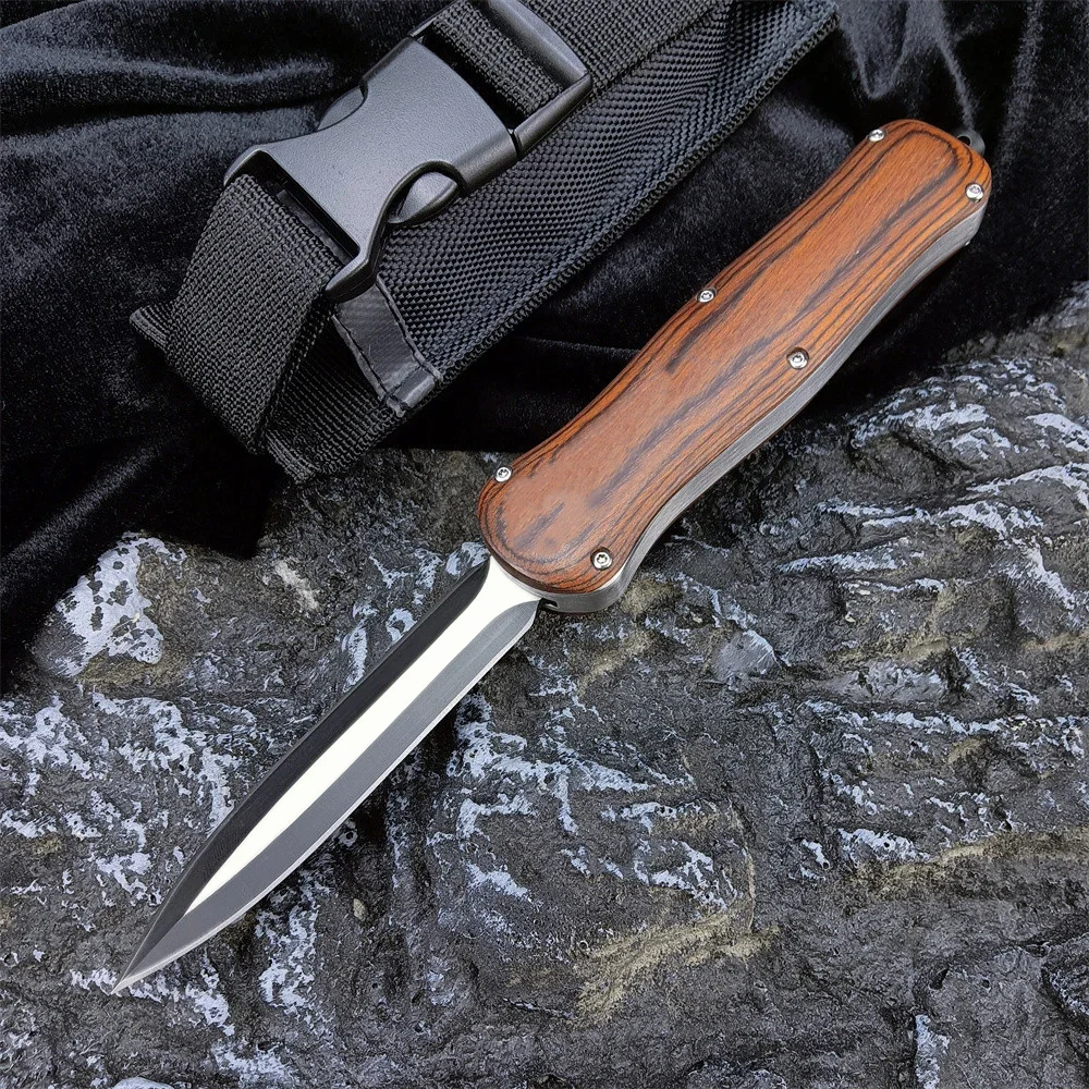 NEW BM A016 Pocket Knife 440C Blade Interior 420 Steel + Exterior Colored Wood Handle with Nylon Sheath Rescue Knife