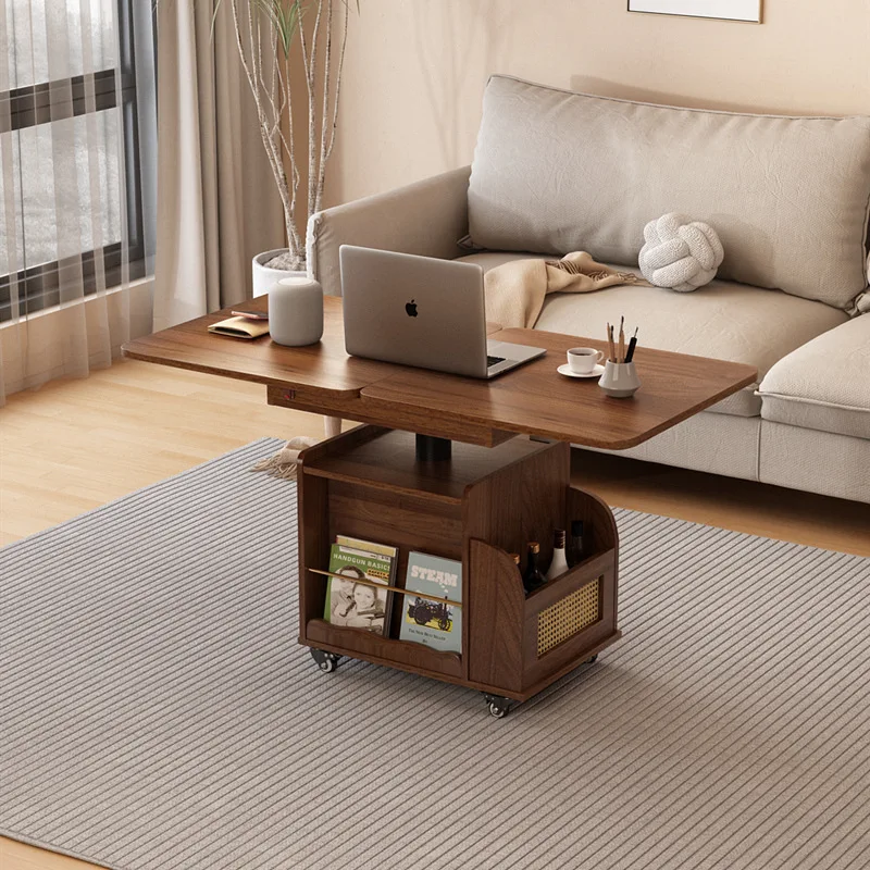 Mesa de centro de elevação de madeira maciça, dobrável, móvel, mesa de chá, apartamento pequeno, sala de estar, multifuncional