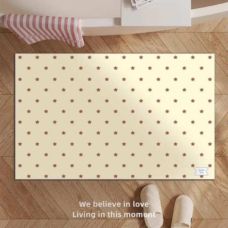 VIKAMA Korean Style Cream Star Pattern Bath Mat, Non Slip Absorbent Quick Dry Diatomaceous Bathroom Mat