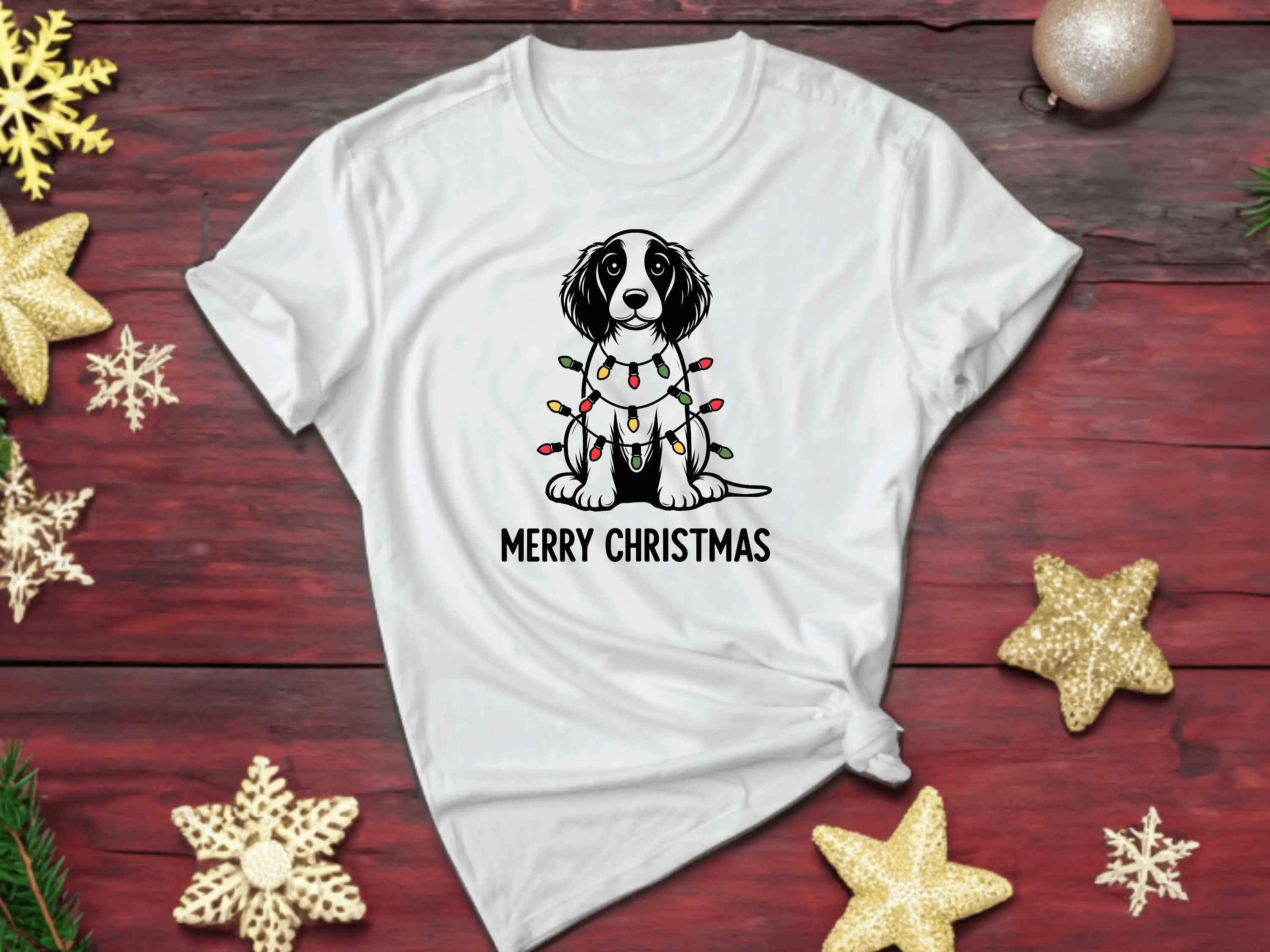 

Спаниель Футболка Собака любимый Рождество владелец огни для домашних животных