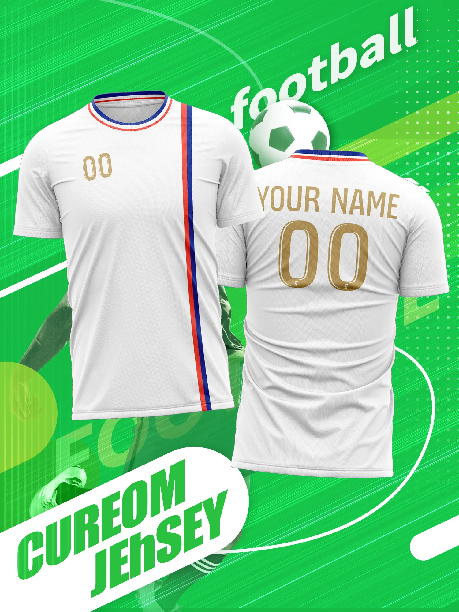 

Футбольная майка с индивидуальным фото, именем и номером. Создайте свой собственный дизайн с сублимационной печатью. Индивидуальный логотип, подарок для фанатов команды или клуба.