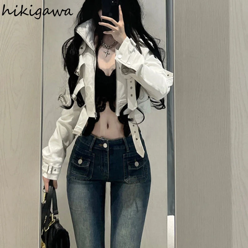 Harajuku Y2k Coat Women\'s Clothing Streetwear Vintage Short Leather Jacket for Women Crop Tops Fashion Casual Korean Outwear