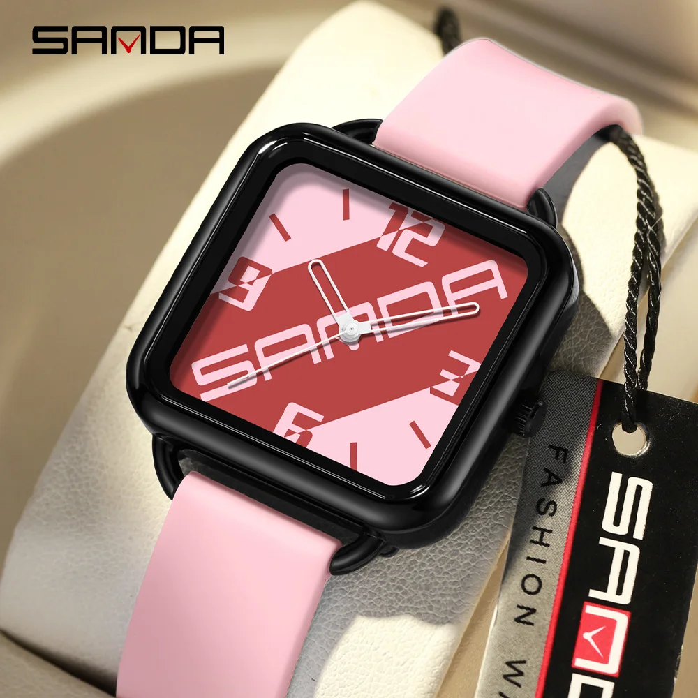 SANDA New 3261 Colorful Fashion Student Quartz Watch Waterproof Creative Square Dial Student Quartz Watch