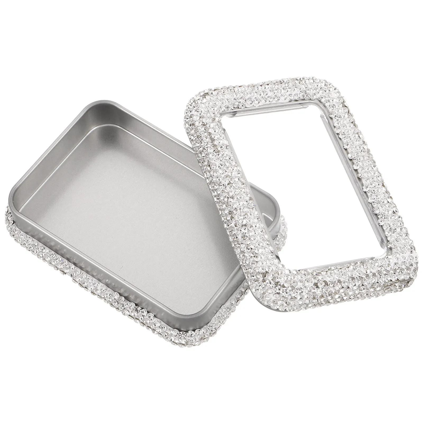 Metal Tin Guitar Pick Storage Box Transparent Window Plectrum Organizer Rhinestone Decor Portable Pick Holder for Acoustic