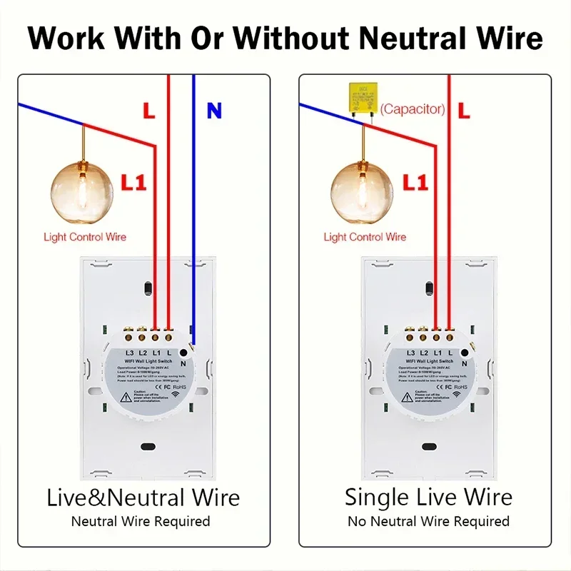 UNKAS Works with Tuya  Brazil Smart Life Light Switch WiFi Touch Sensor APP Remote Control No Neutral Wire for Alexa Google Home