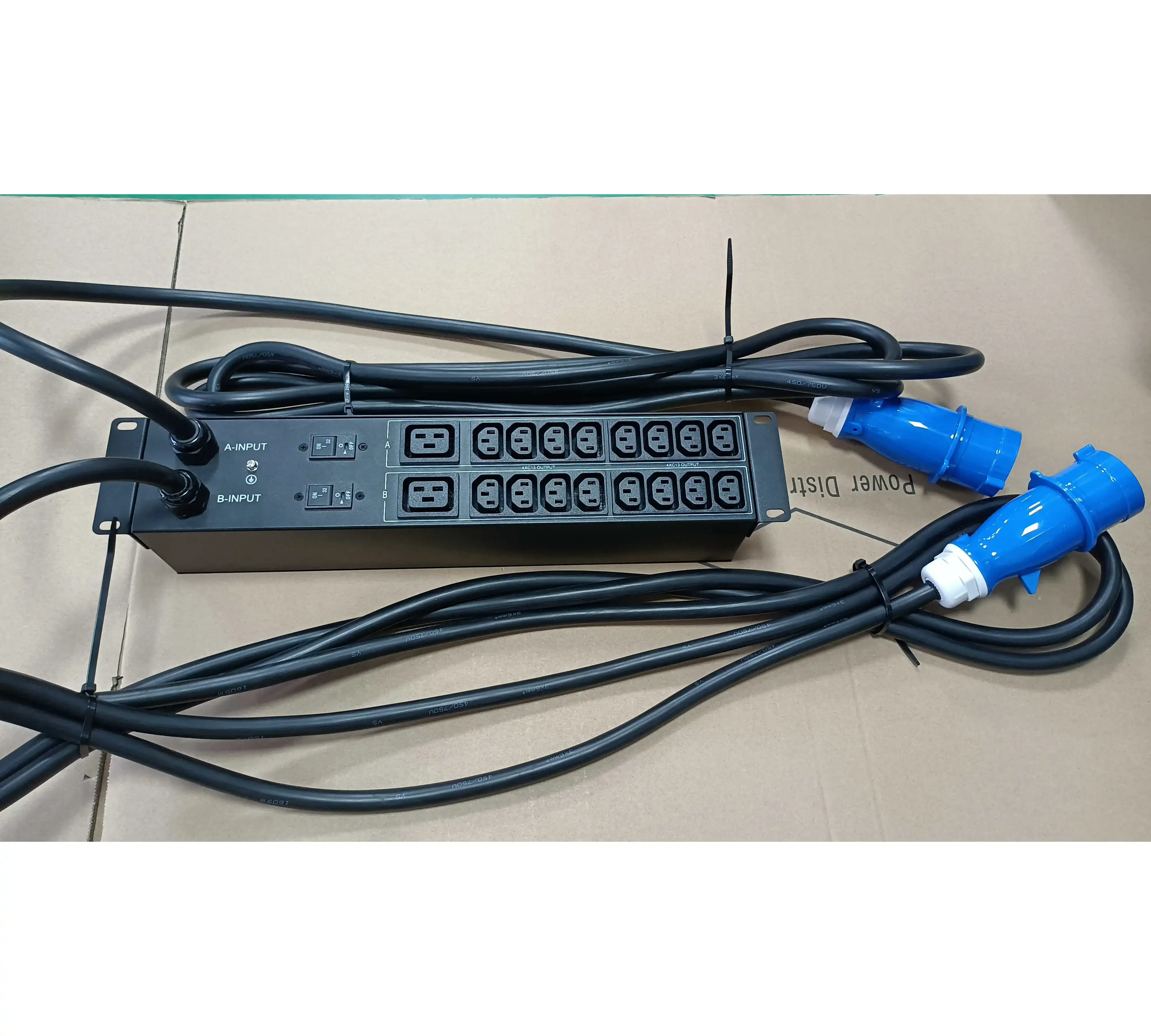 2U 240V 30A PDU with 16-Way C13+2-Way C19 Sockets and 2P Air Breakers A/B Dual Input Power Distribution Unit Made of Aluminum