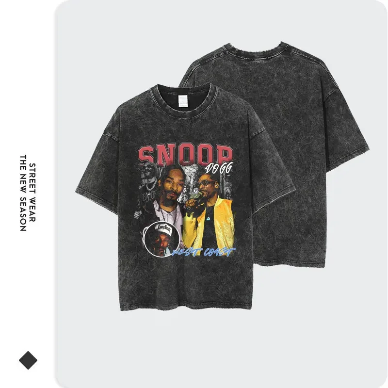 Rapper Snoop Dogg T Shirt Hip Hop Vintage Washed Snoop Doggy Lion T-shirts Short Sleeve Harajuku Streetwear Oversized Tops Tees