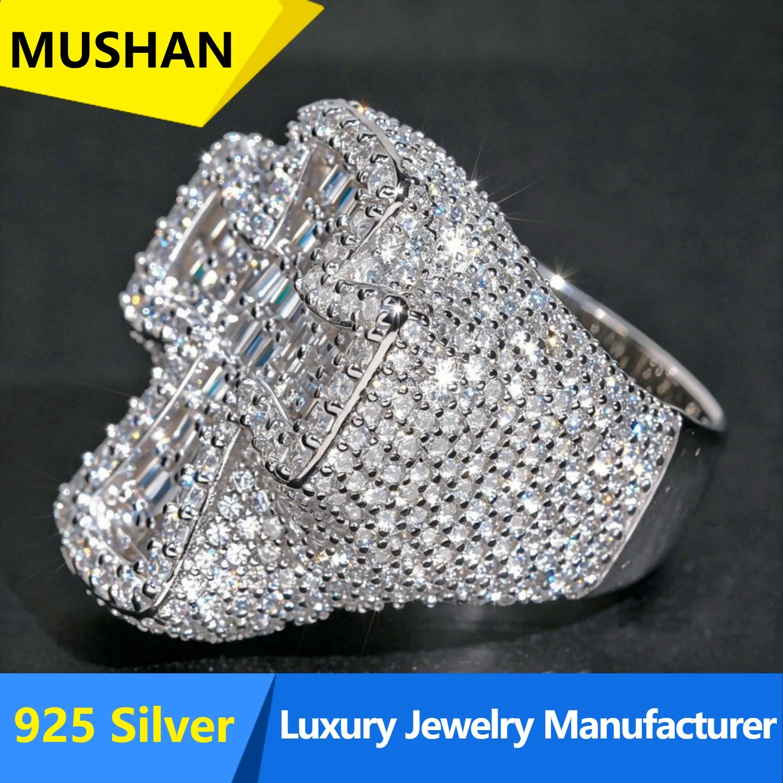 MUSHAN Luxury 925 Sterling Silver Jewelry Factory Street Men's and Women's Hip Hop Cross Ring Inlaid VVS Tifang Moissanite Ring