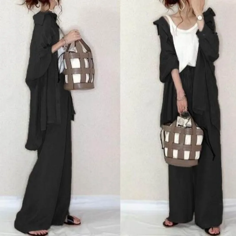 Korean Style 3-color Optional Women's Suit 2026 Autumn New Long-sleeved Shirt with Wide-leg Pants Suit