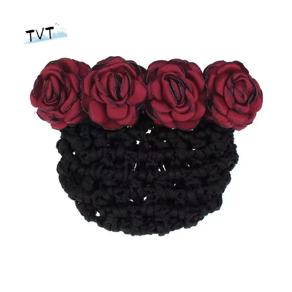 

Net Mesh Flower Nurses Hair Accessories Bank Staff Flower Bun Net Snood Women Hairpin Rose Spring Clip Korean Style Headdress