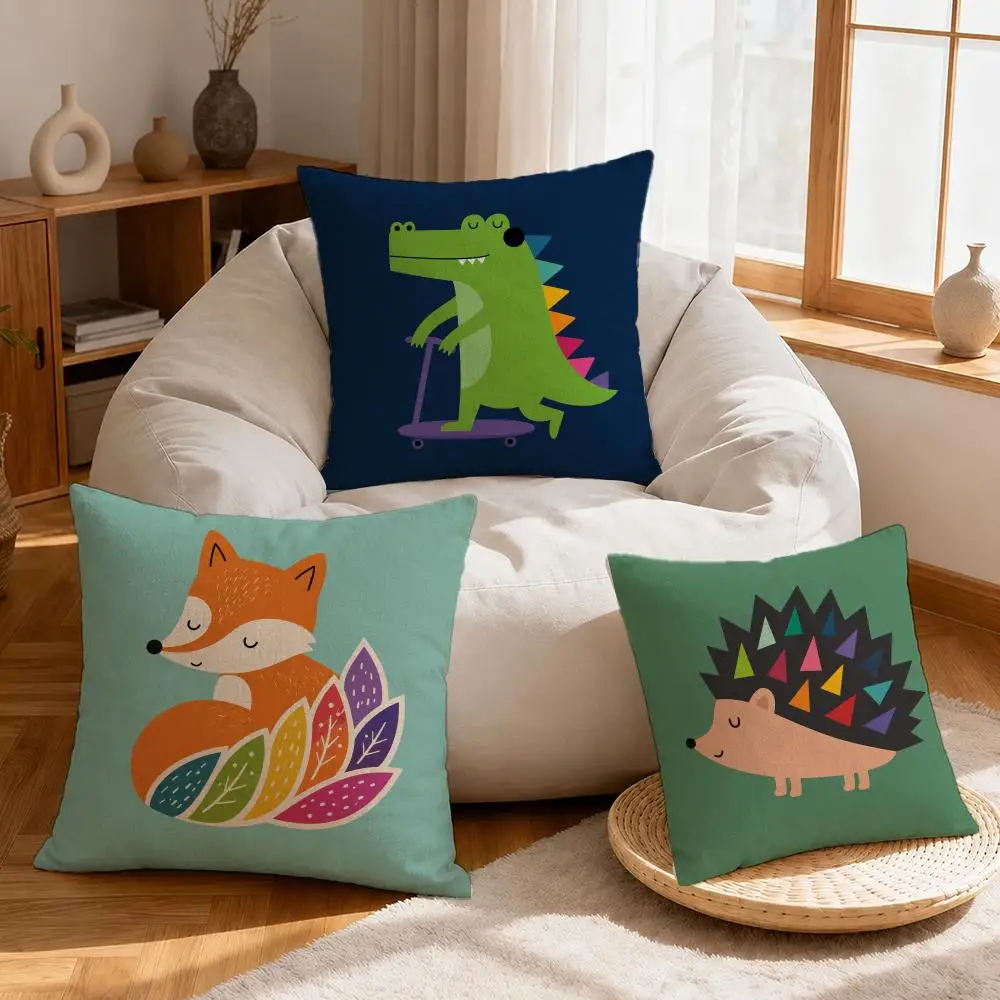 Pattern Geometric Animal Pattern Cushion Cover Linen Anti-Mite Antibacterial Cushion Cover Invisible Zipper Sofa Decor