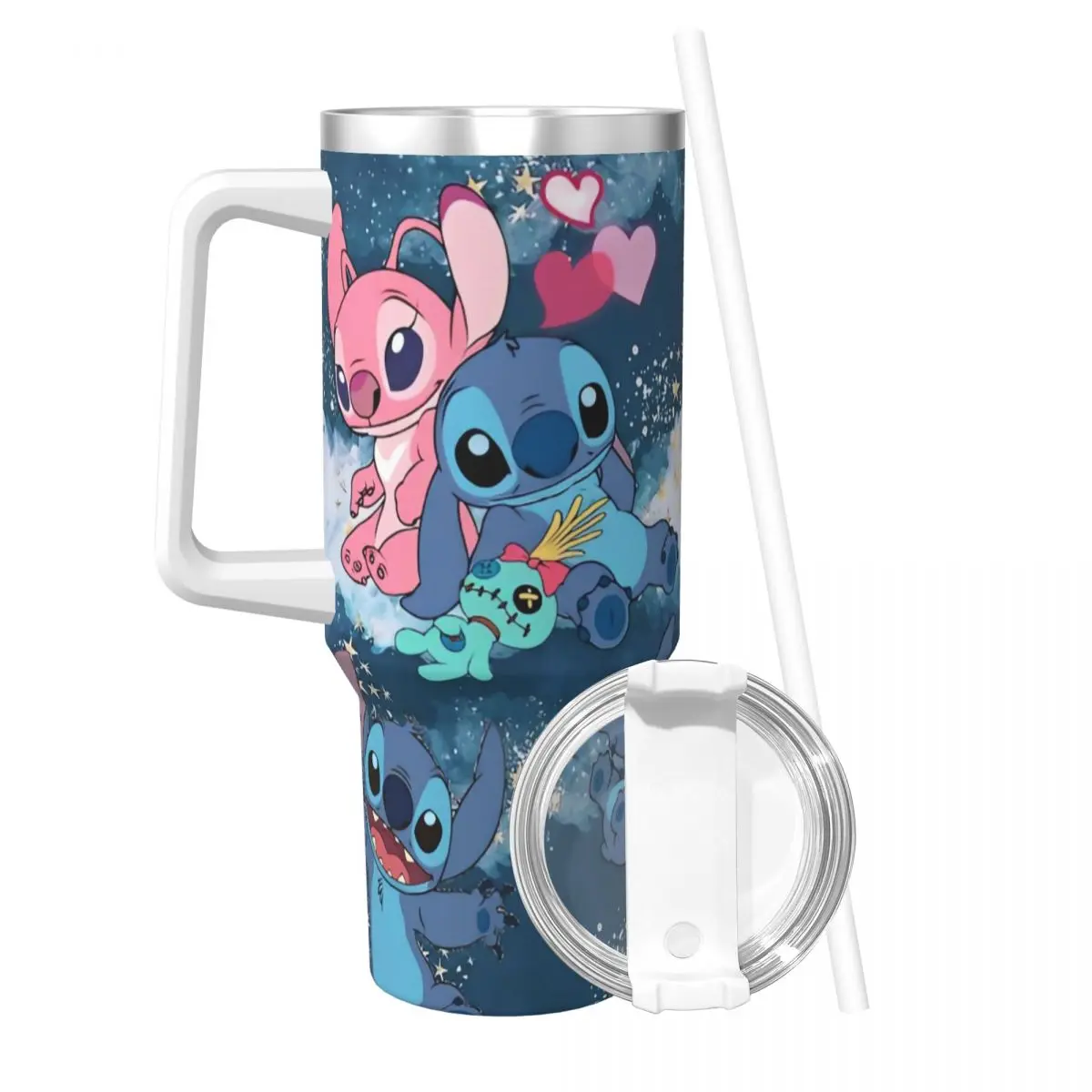 Stainless Steel Tumbler   Stitch Mugs Cup With Straws Travel Cold and Hot Water Bottle Heat Preservation 40oz Thermal Mug