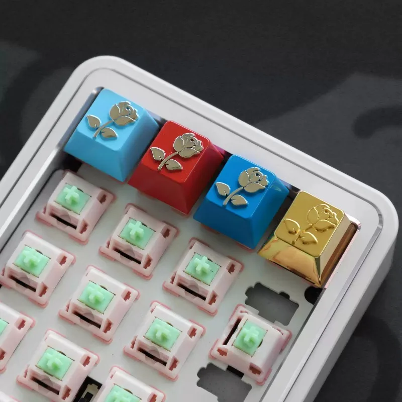 Metal Rose Keycap Custom Zinc Alloy Cherry Profile Keyboard Caps Handmade Creativity Key Cap for Mechanical Keyboard Accessories