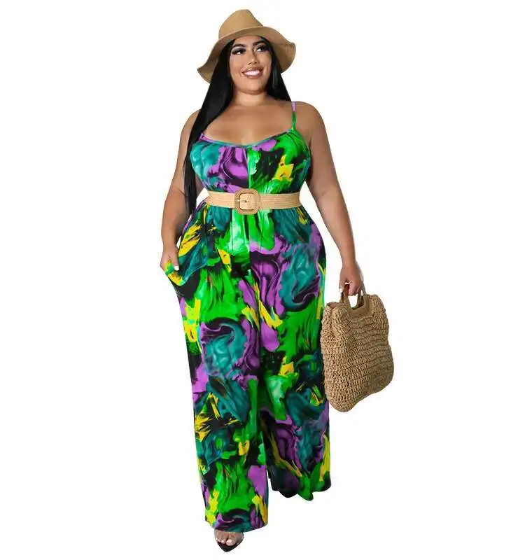 

Large My912 Women's Summer New Style Strap Printed Jumpsuit with Belt