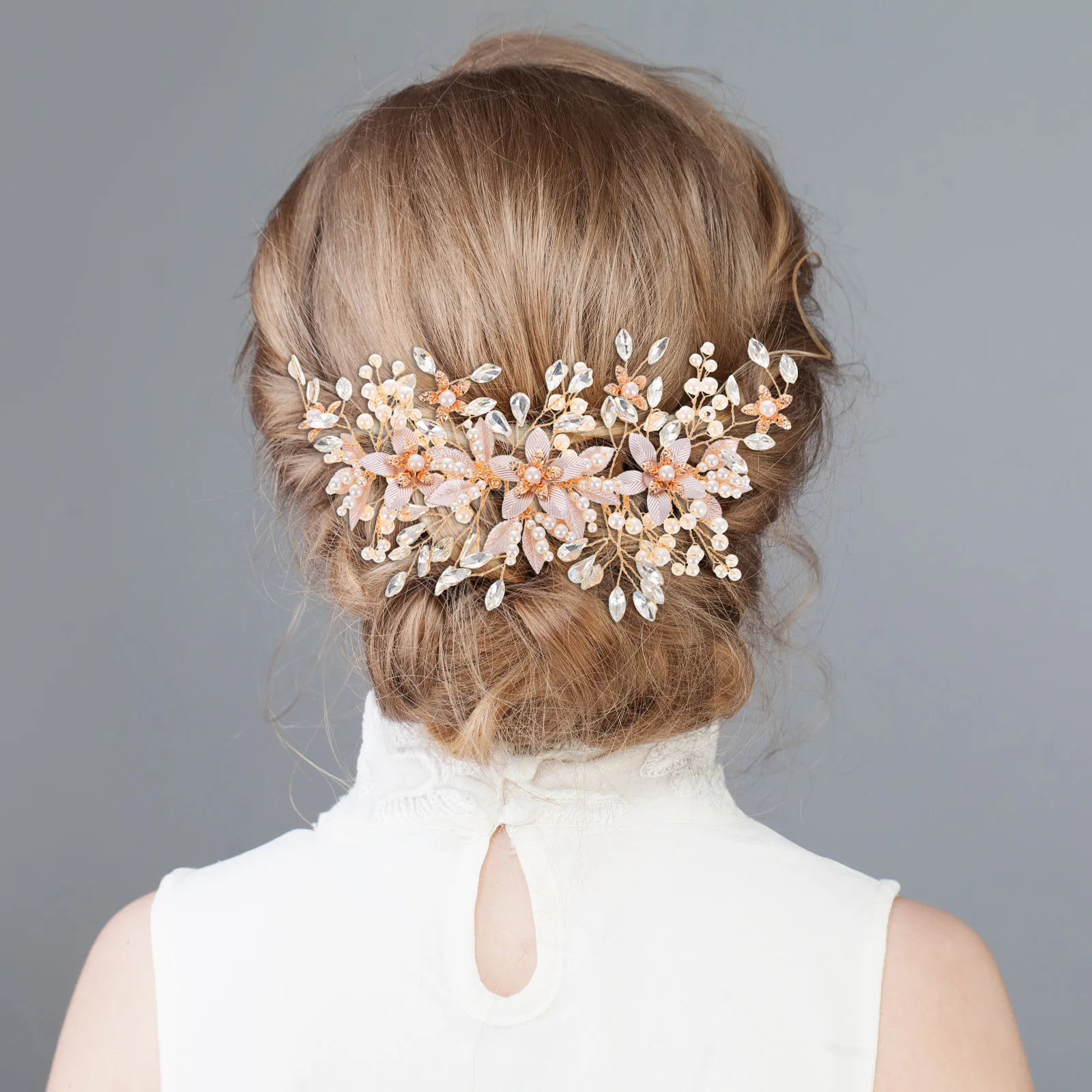 

Pearl Crystal Hair Comb Elegant Bridal Floral Design Wedding Accessory Slide in Secure Hold for Bride Bridesmaid Party Prom
